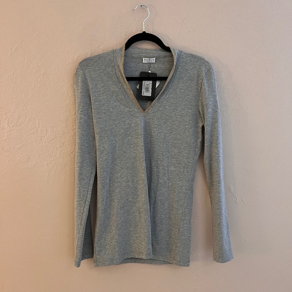 Brunello Cucinelli Scollo V Gray Cotton Long Sleeved T-shirt L - Picture 7 of 15